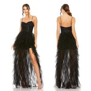 MAC DUGGAL | SEQUIN MINI WITH HIGH LOW RUFFLE TIERED TRAIN #27119